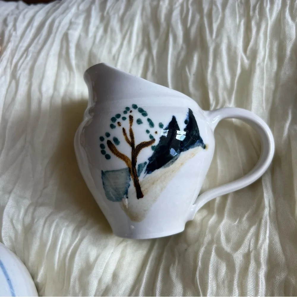 Vintage Hand Turned Creamer & Sugar Bowl Pottery Set